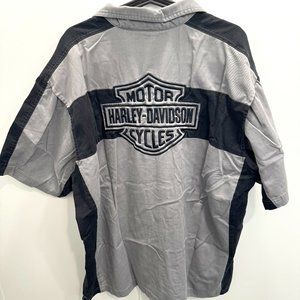 Men's Harley Davidson Button Up Shop Mechanic Embroidered 2XL Grey/Black EUC